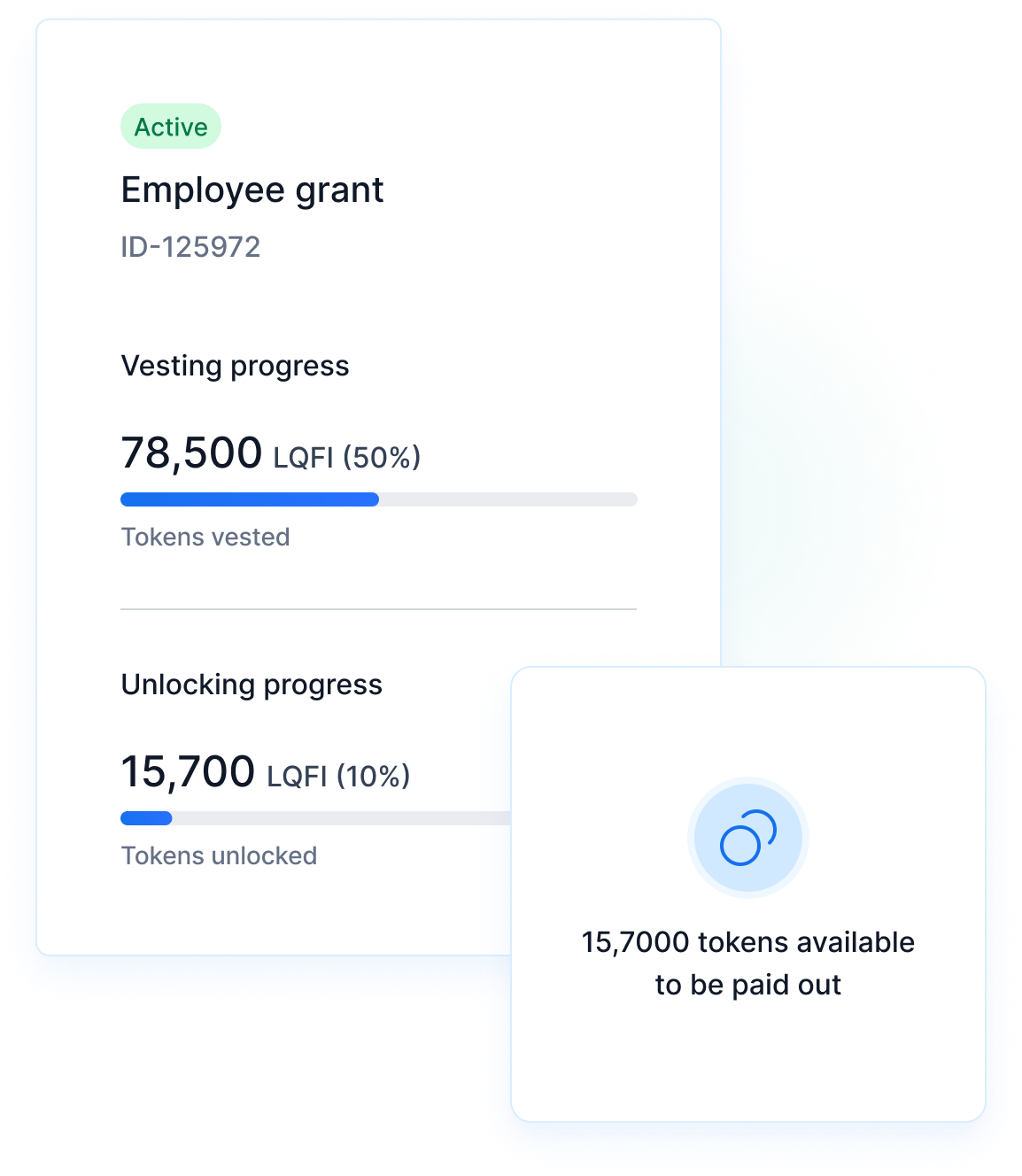 Close-up of the app displaying an employee grant with detailed vesting and unlocking progress.